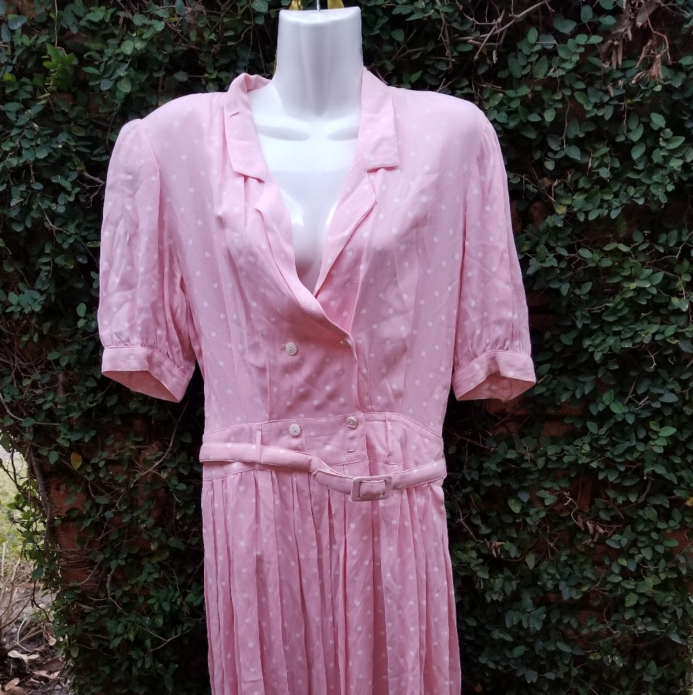Vintage 80s pink polka dot dress